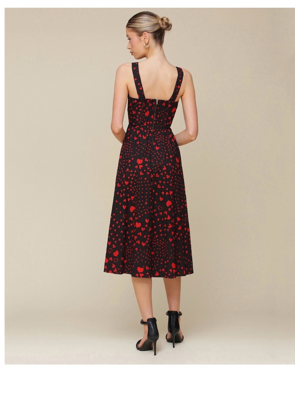 Black and Red Heart Print Square-Neck Midi Dress - Picture 2 of 11